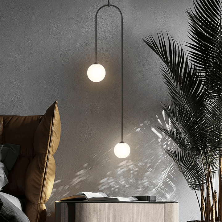 Nowoczesna Lampa Wisząca U, 2 Kule Szkło
