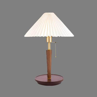 Plisowana lampa stołowa drewniana