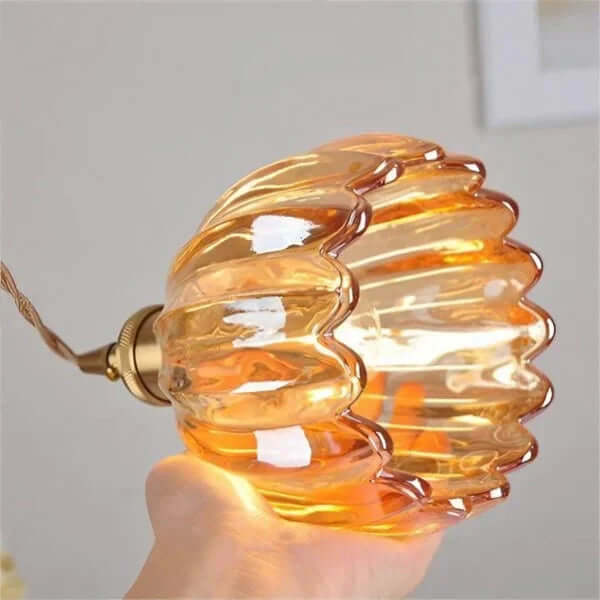 Japońska Retro Szklana Lampa Wisząca z Motywem Kwiatowym