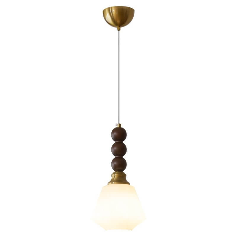 Elegancka szklana, drewniana i metalowa lampa wisząca