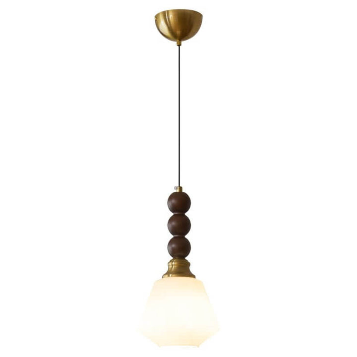 Elegancka szklana, drewniana i metalowa lampa wisząca