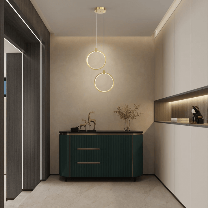 Złota Lampa Wisząca Podwójny Okrąg Nowoczesny Design