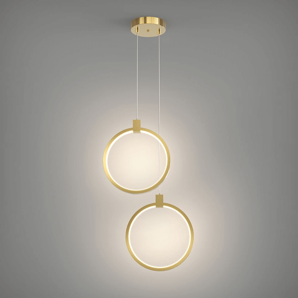 Złota Lampa Wisząca Podwójny Okrąg Nowoczesny Design
