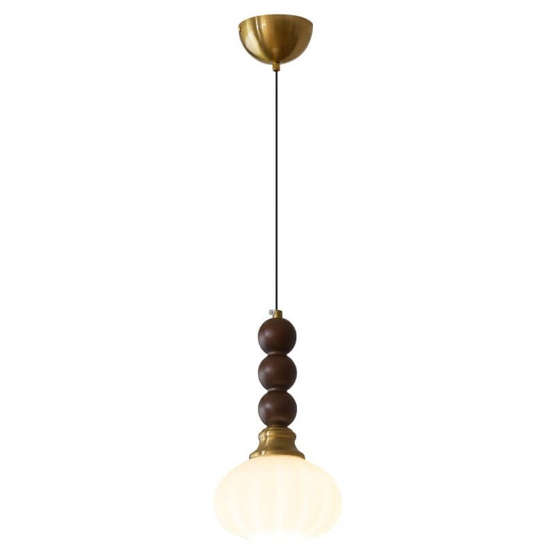 Elegancka szklana, drewniana i metalowa lampa wisząca