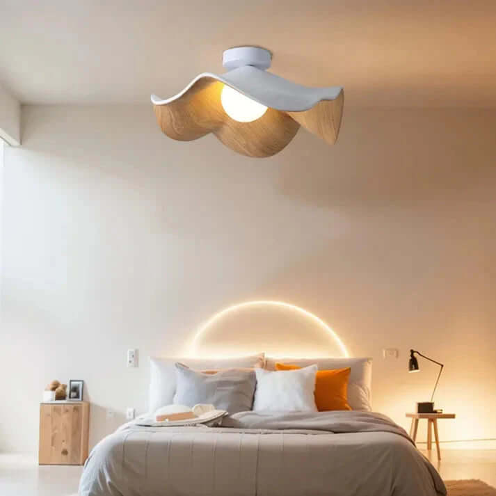  Skandynawska lampa sufitowa Lotus z żywicy i drewna