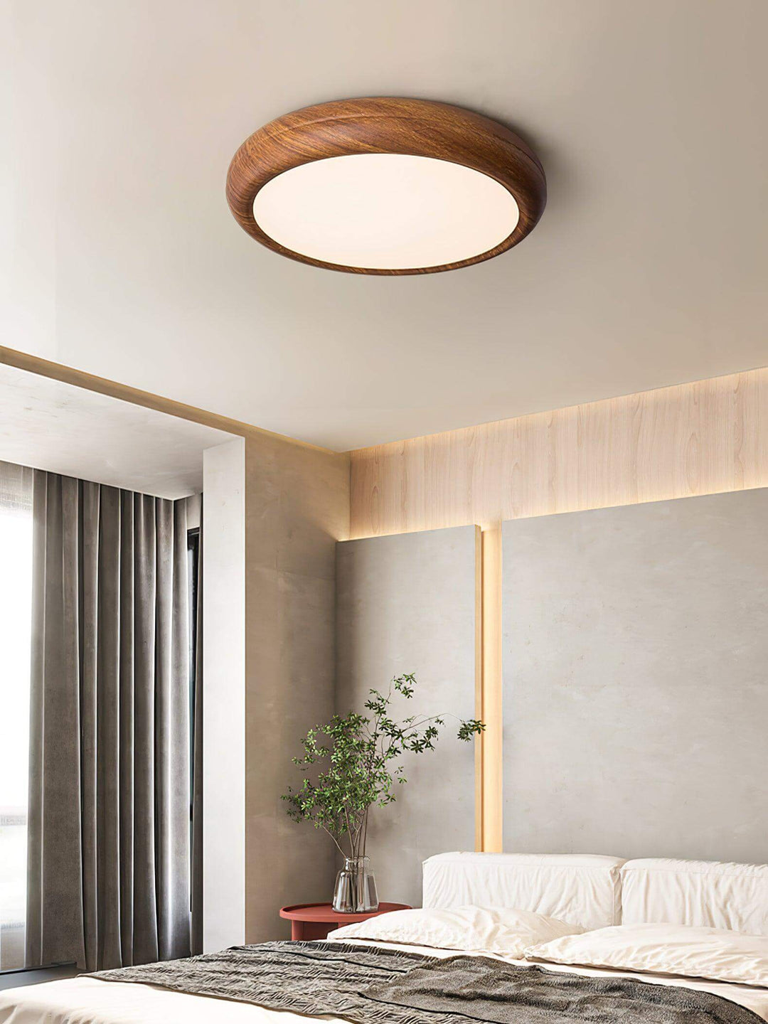 Lampa sufitowa okrągła drewniana, z akrylowym dyfuzorem