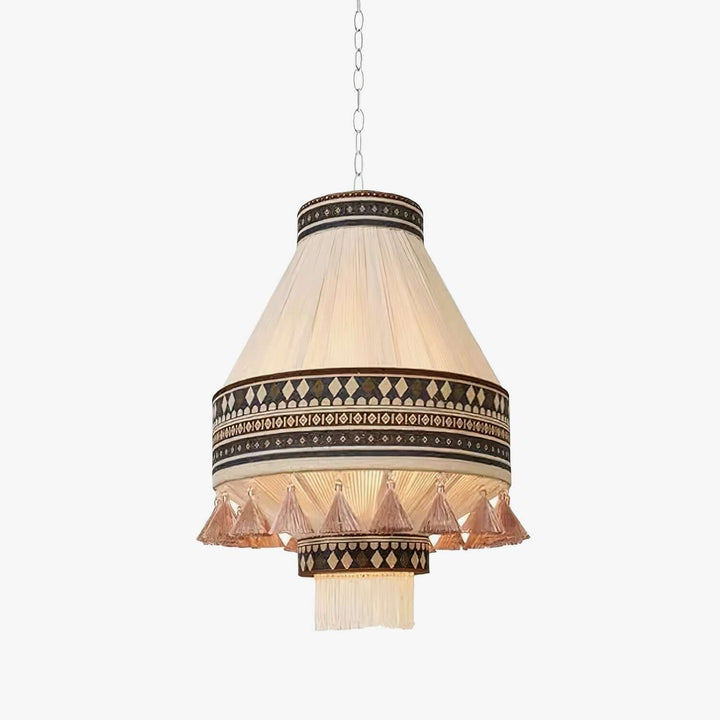 Lampa wisząca boho z frędzlami w kolorze niebieskim