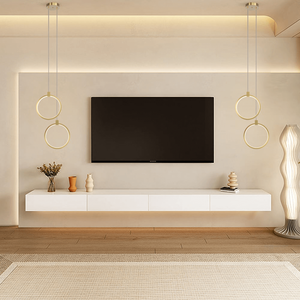 Złota Lampa Wisząca Podwójny Okrąg Nowoczesny Design