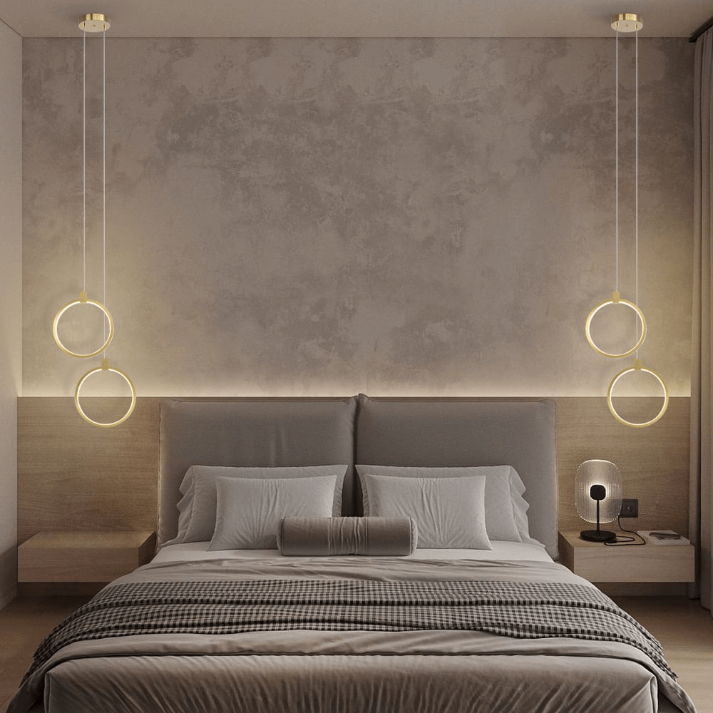 Złota Lampa Wisząca Podwójny Okrąg Nowoczesny Design