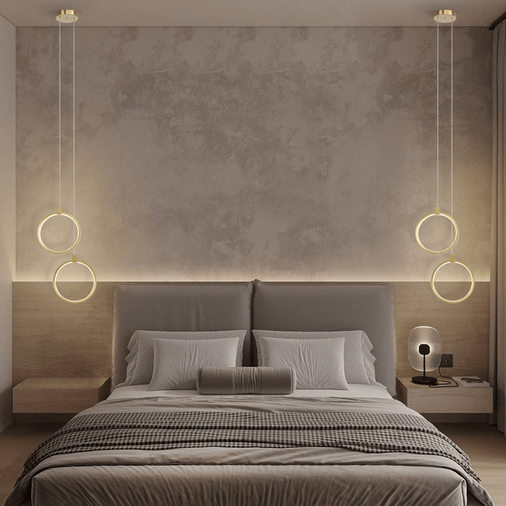 Złota Lampa Wisząca Podwójny Okrąg Nowoczesny Design