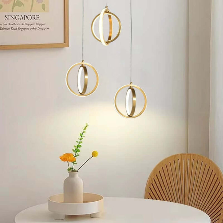 Wisząca Lampa LED z Dwoma Pierścieniami - Złoty Design