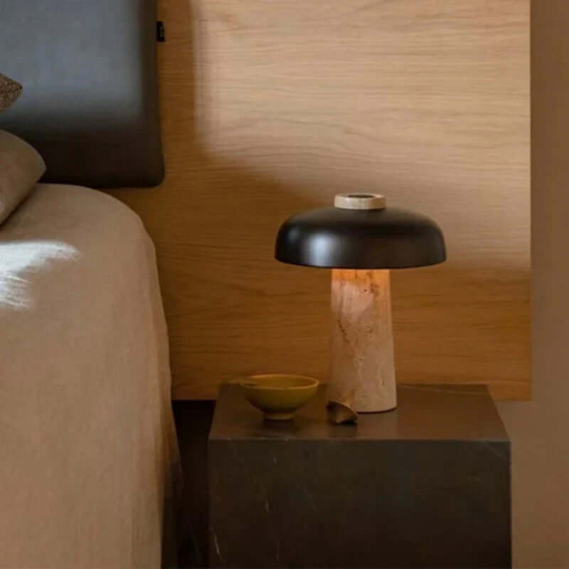 Lampa Stołowa z Kamienia Naturalnego Trawertynu