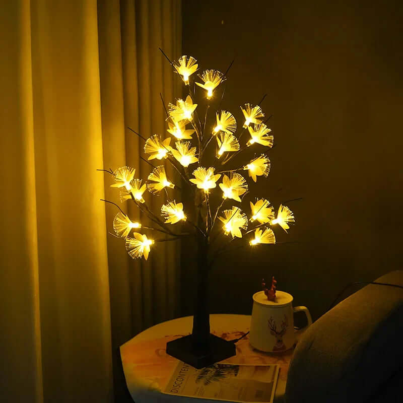 Lampa światłowodowa z brzozy w kształcie kwiatów w kolorze białym