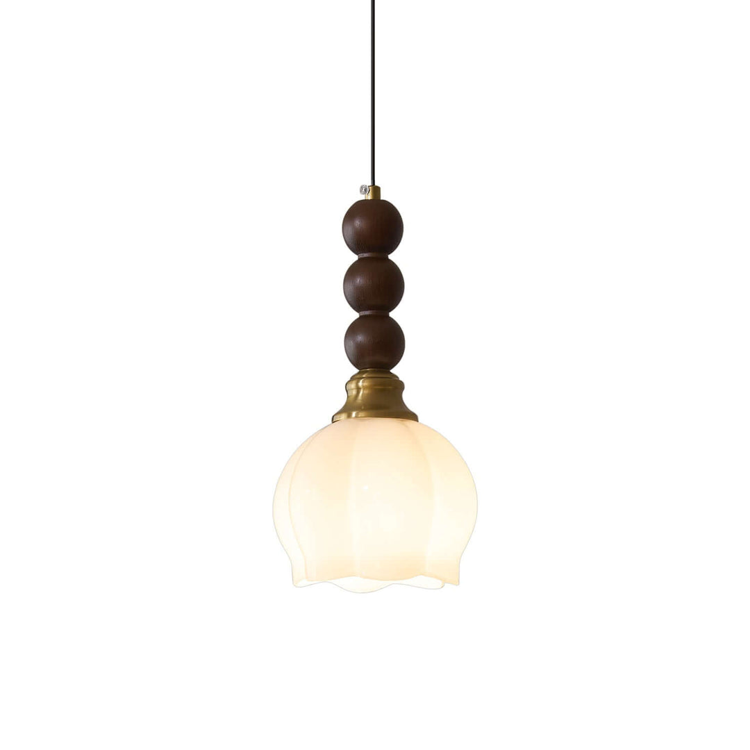 Elegancka szklana, drewniana i metalowa lampa wisząca