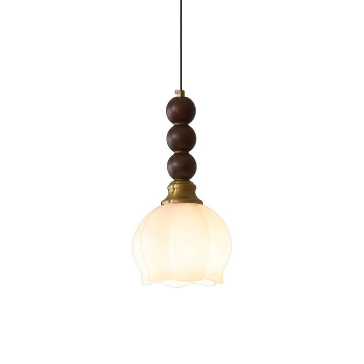 Elegancka szklana, drewniana i metalowa lampa wisząca