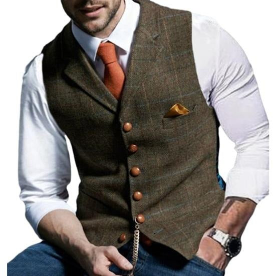 Męska Elegancka Kamizelka w Kratę - Styl Klasyczny