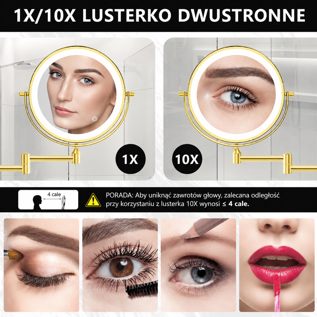 Lusterko Powiększające LED Akumulatorowe do Makijażu