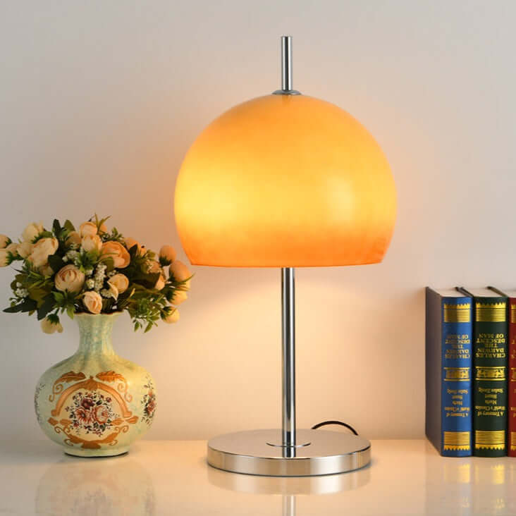 Lampa stołowa grzybek w stylu Bauhaus, chrom i żółty