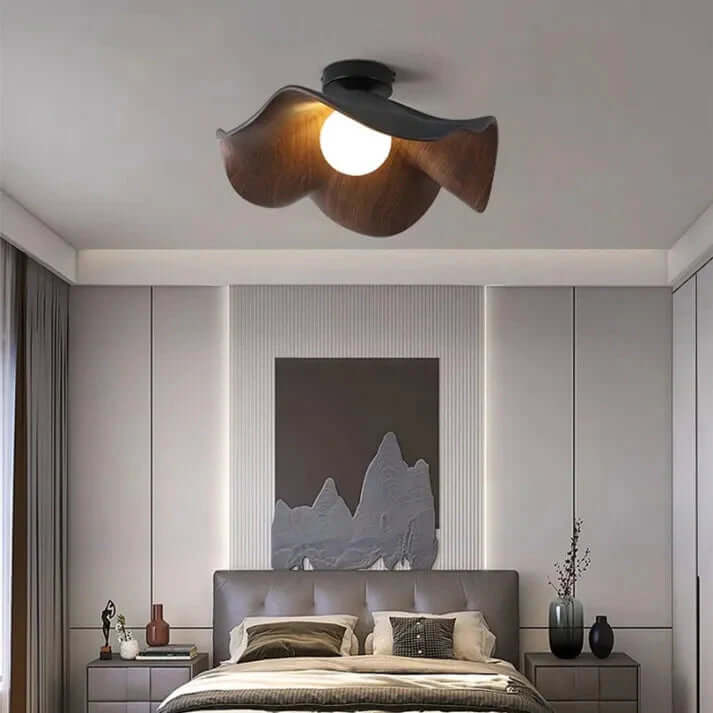  Skandynawska lampa sufitowa Lotus z żywicy i drewna