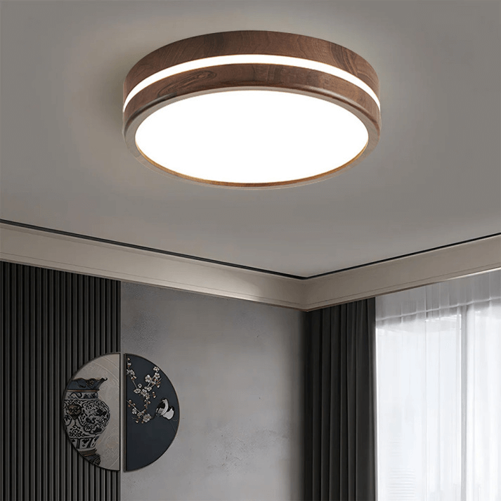 Okrągła Lampa Sufitowa Drewniana - Minimalistyczne Oświetlenie LED