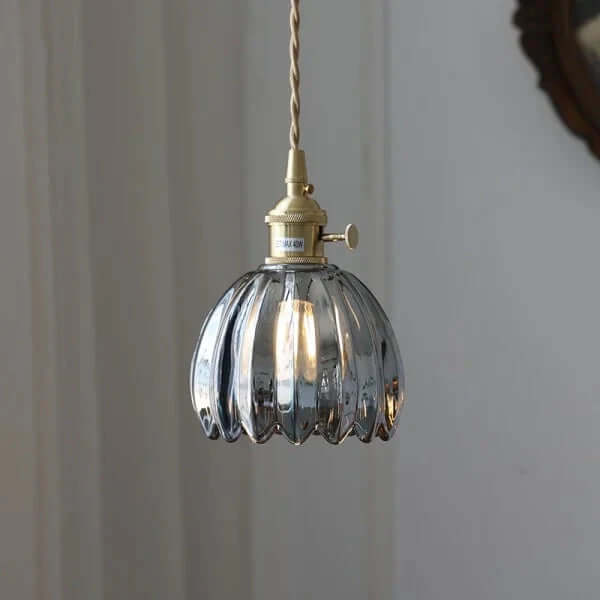 Japońska Retro Szklana Lampa Wisząca z Motywem Kwiatowym