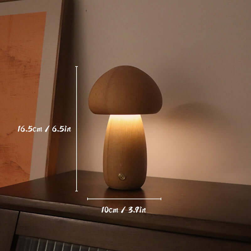 Akumulatorowa Drewniana Lampa Stołowa w Kształcie Grzyba