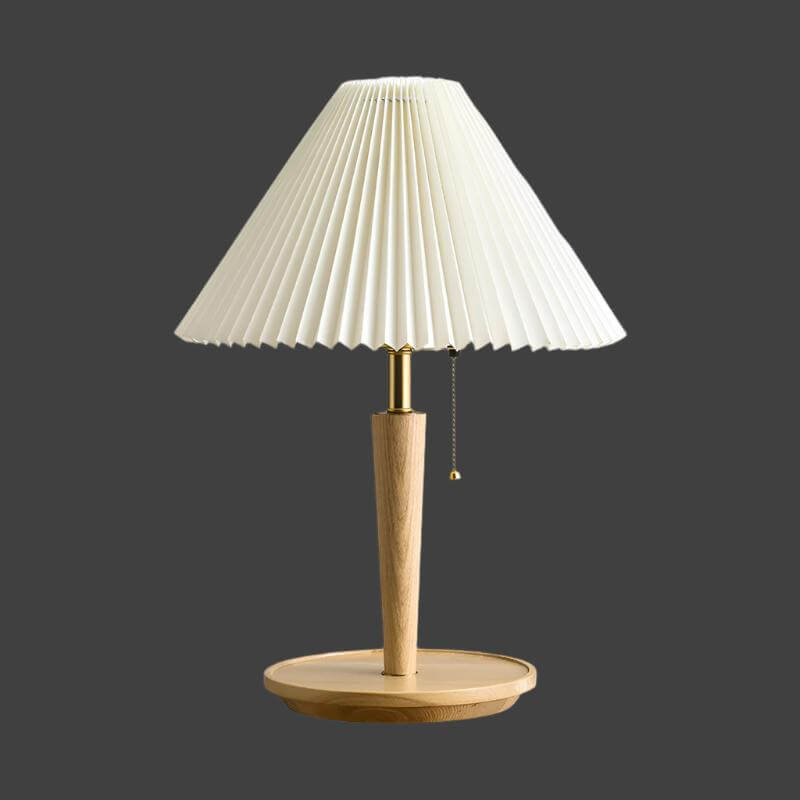 Plisowana lampa stołowa drewniana
