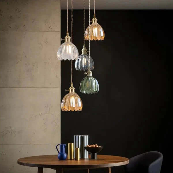 Japońska Retro Szklana Lampa Wisząca z Motywem Kwiatowym