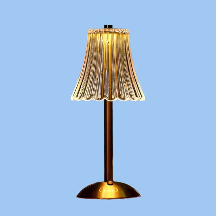 Bezprzewodowa lampa stołowa z metalu i kryształu