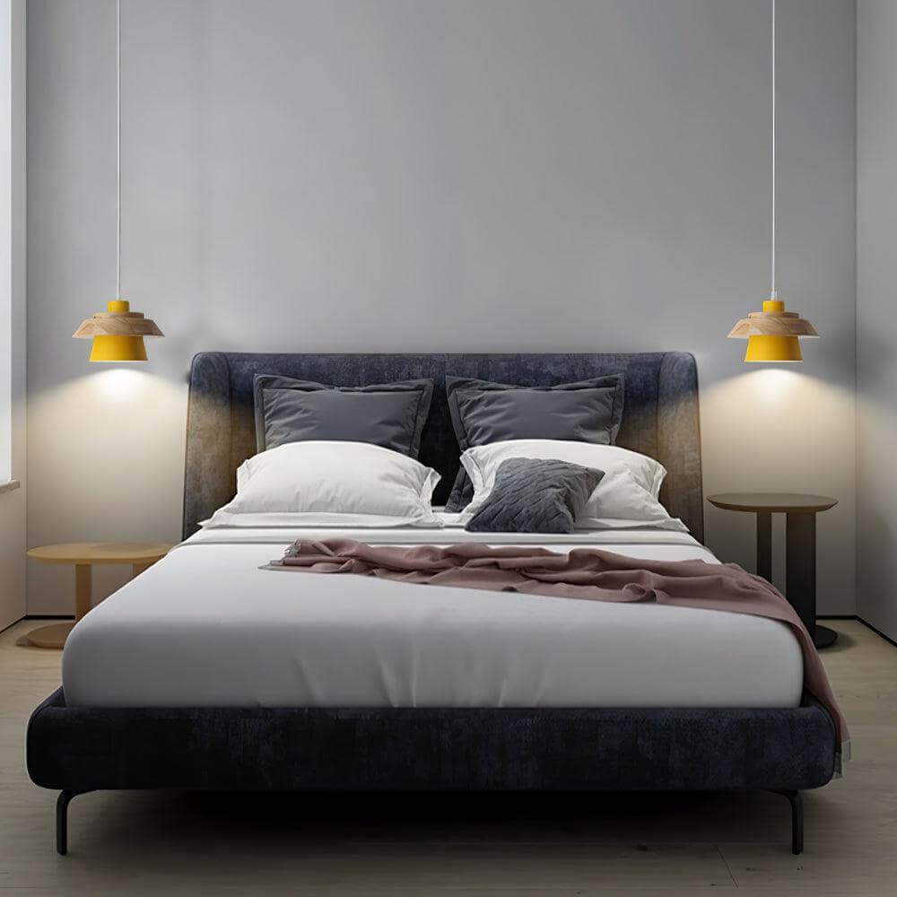 Różne kolory drewnianych lamp wiszących z kamieniem