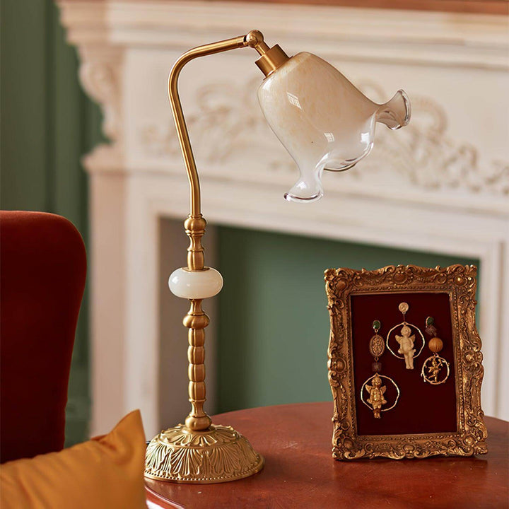 Mosiężna lampa stołowa w kształcie tulipana