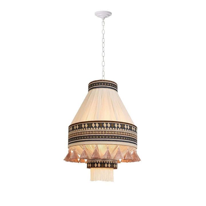Lampa wisząca boho z frędzlami w kolorze niebieskim