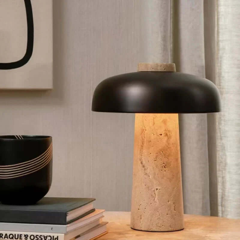 Lampa Stołowa z Kamienia Naturalnego Trawertynu