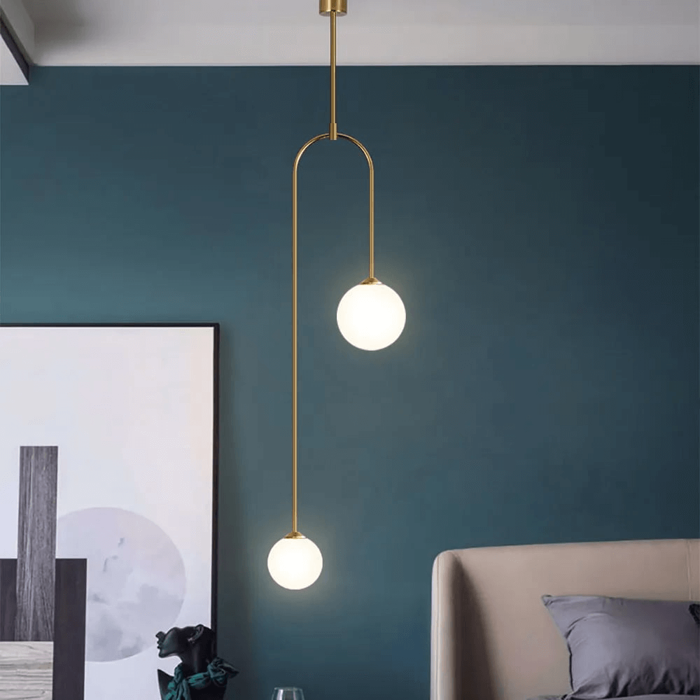 Nowoczesna Lampa Wisząca U, 2 Kule Szkło