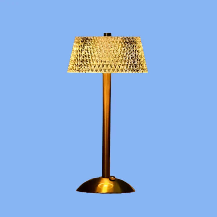 Bezprzewodowa lampa stołowa z metalu i kryształu