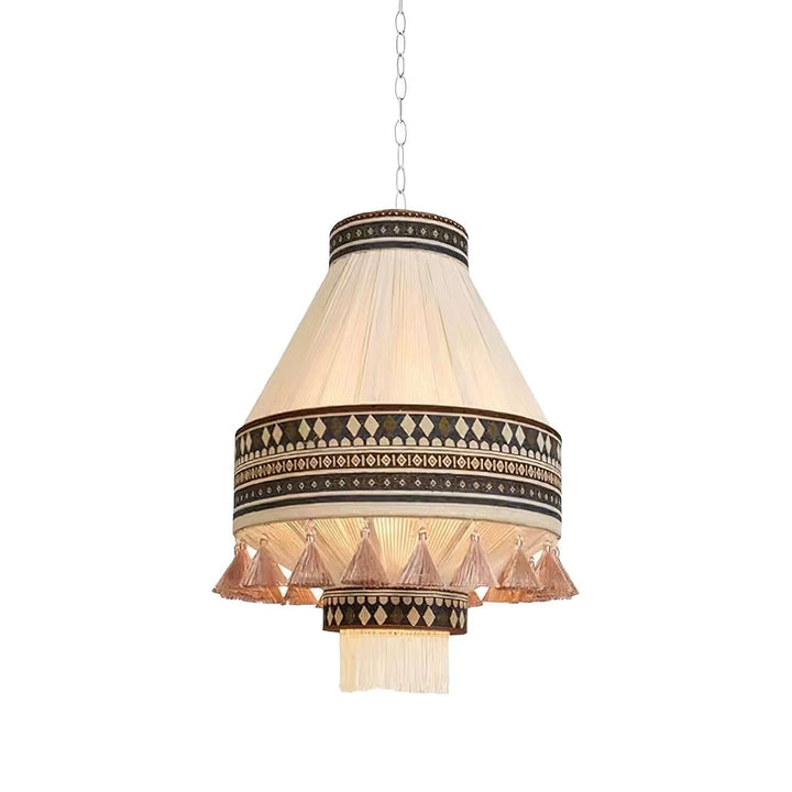 Lampa wisząca boho z frędzlami w kolorze niebieskim