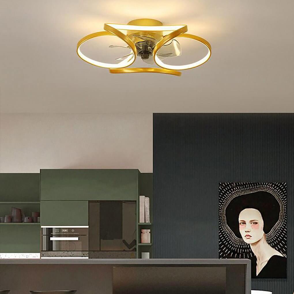 Nowoczesny Plafon Wentylator LED - Wzór Kwiatowy