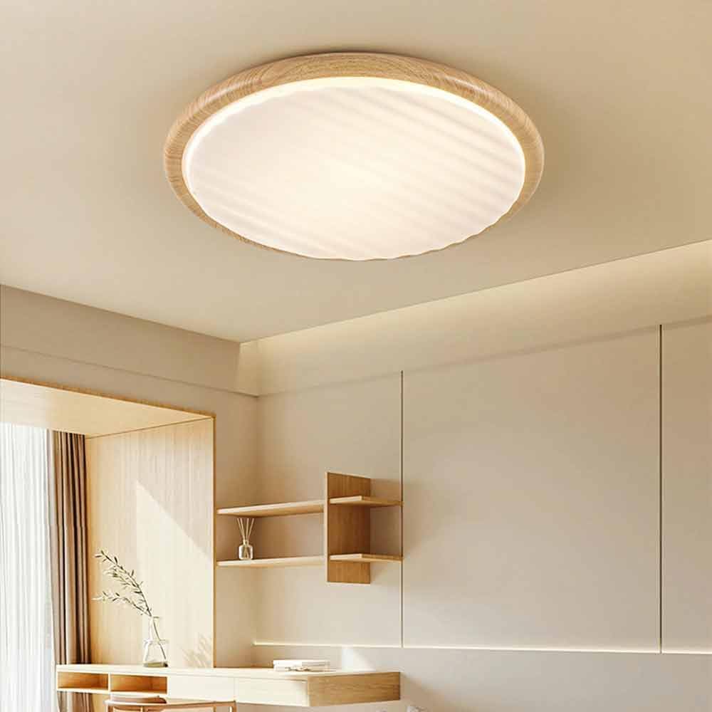 Okrągła lampa sufitowa LED z giętego drewna do sypialni