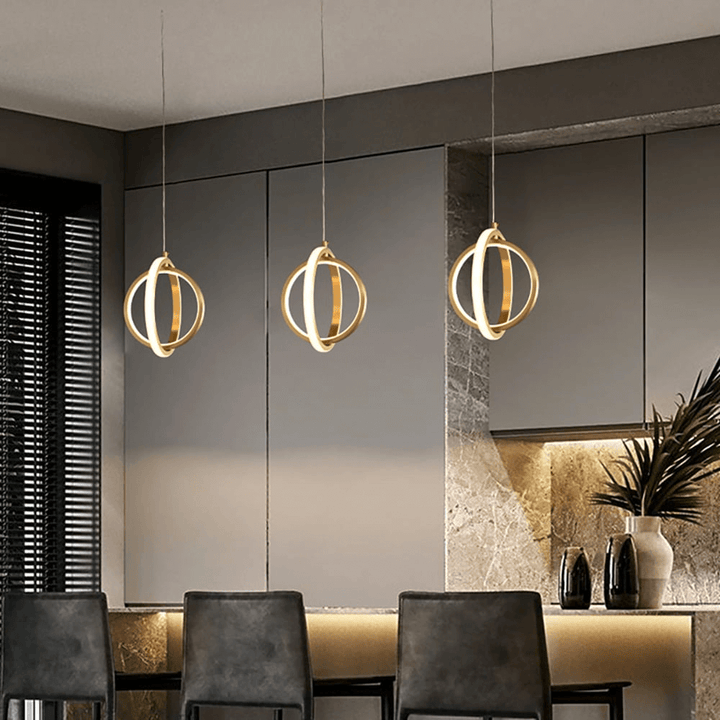 Wisząca Lampa LED z Dwoma Pierścieniami - Złoty Design