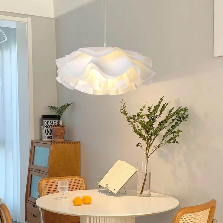 Lampa wisząca kwiatowa, biała, ciepłe światło
