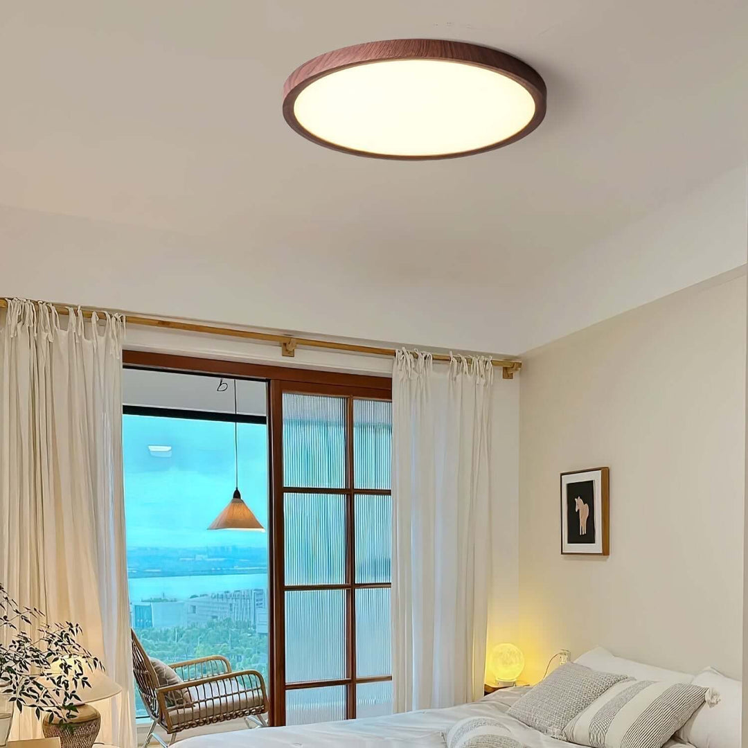 Nowoczesna lampa sufitowa LED z efektem drewna orzechowego