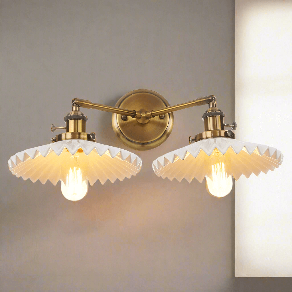 Antyczna Ceramiczna Lampa Kinkietowa z Podwójną Głowicą
