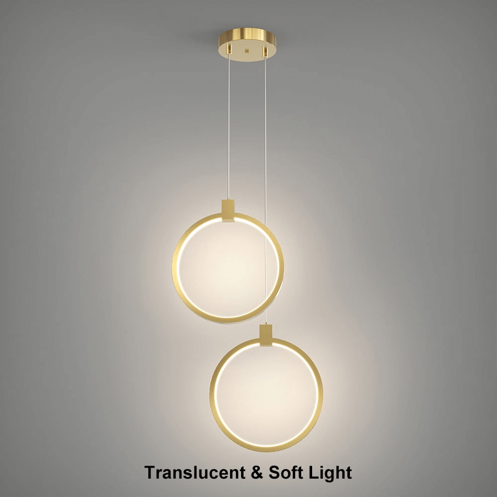 Złota Lampa Wisząca Podwójny Okrąg Nowoczesny Design