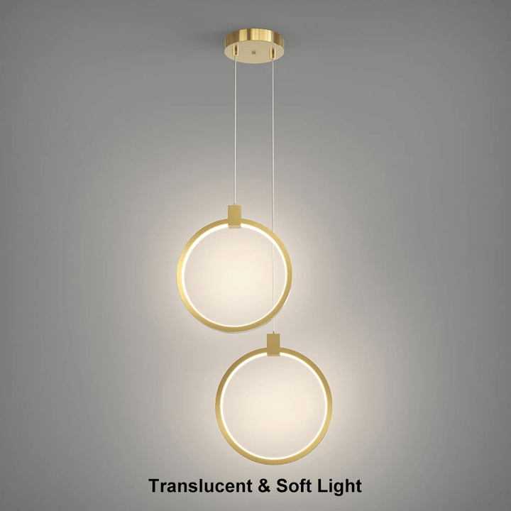 Złota Lampa Wisząca Podwójny Okrąg Nowoczesny Design