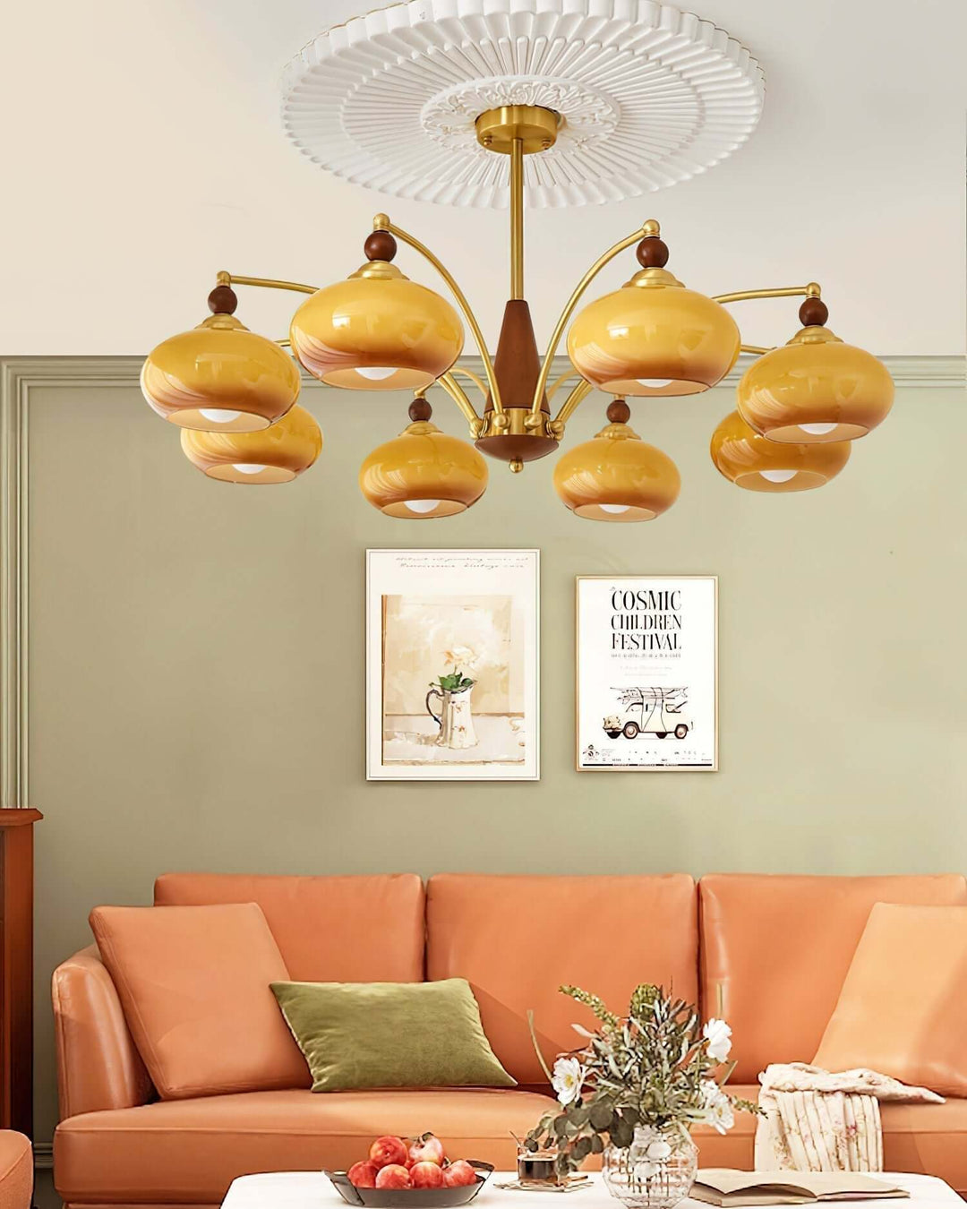Industrialna Lampa Wisząca Retro - Karmelowa, 8 głowic