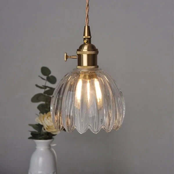 Japońska Retro Szklana Lampa Wisząca z Motywem Kwiatowym