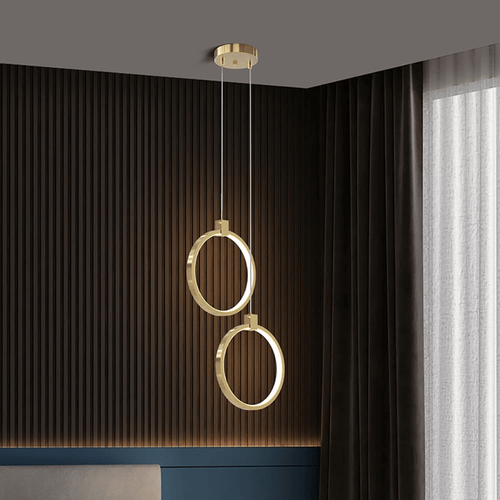 Złota Lampa Wisząca Podwójny Okrąg Nowoczesny Design