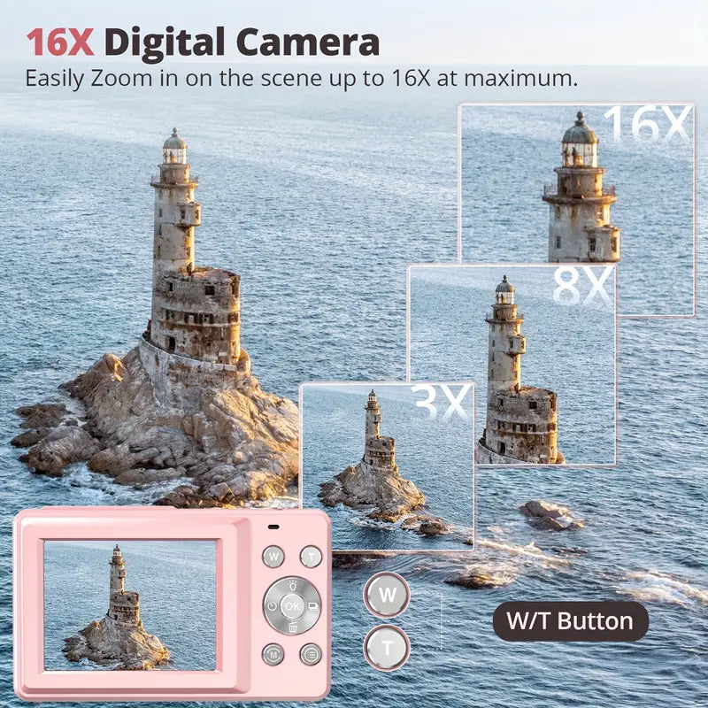 Kompaktowy aparat cyfrowy retro do nagrywania filmów 1080p, łączący klasyczny design z nowoczesną technologią.