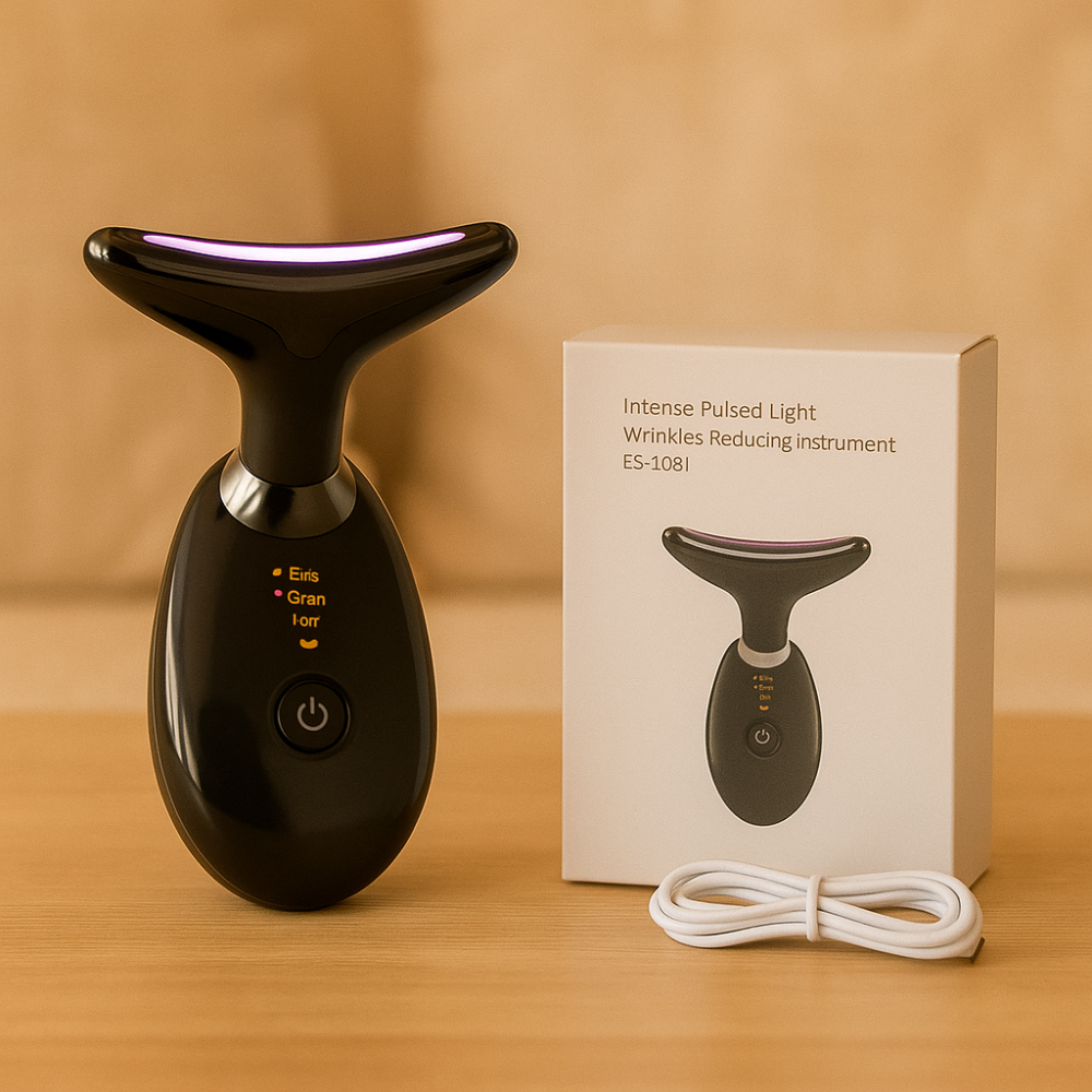 Urządzenie do masażu LED, ergonomiczny design, twarz i szyja, kolorowe światło do pielęgnacji przeciwstarzeniowej i naturalnego blasku.