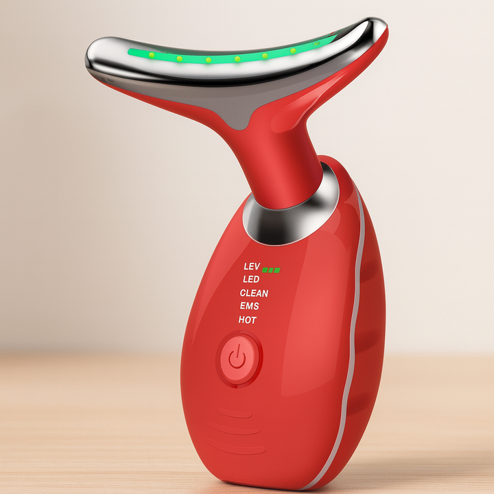 Urządzenie do masażu LED, ergonomiczny design, twarz i szyja, kolorowe światło do pielęgnacji przeciwstarzeniowej i naturalnego blasku.